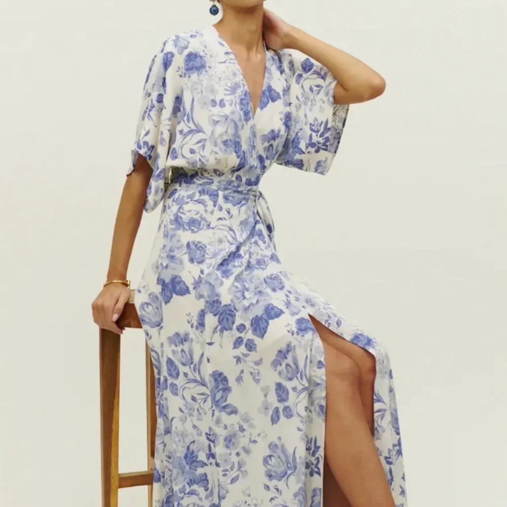 Reformation Winslow Dress Ivory & Blue- Small - Picture 3 of 5